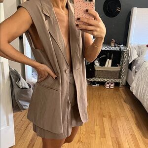 Sleeveless Tan Blazer Vest and shorts set